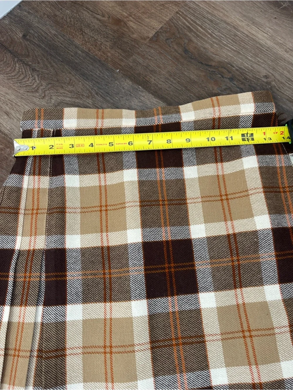 Vintage Scottish Pure Wool Plaid Pleated Midi Skirt Brown Tartan Side Buckle S